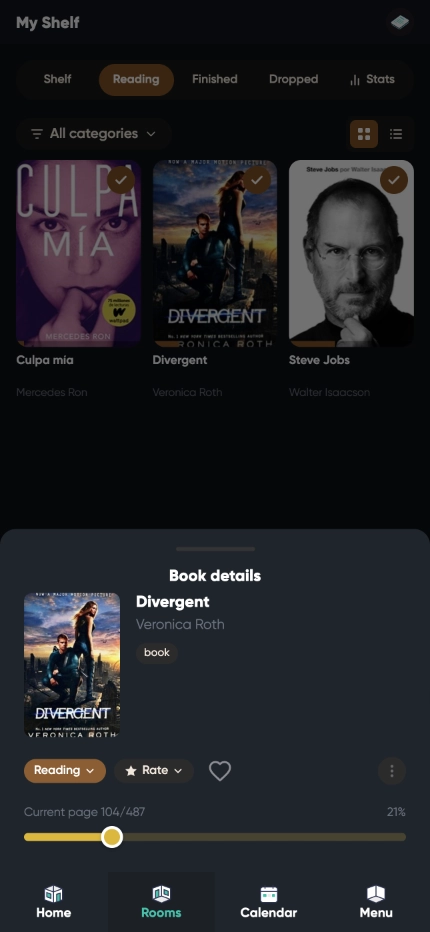 Book Shelf reading progress screenshot