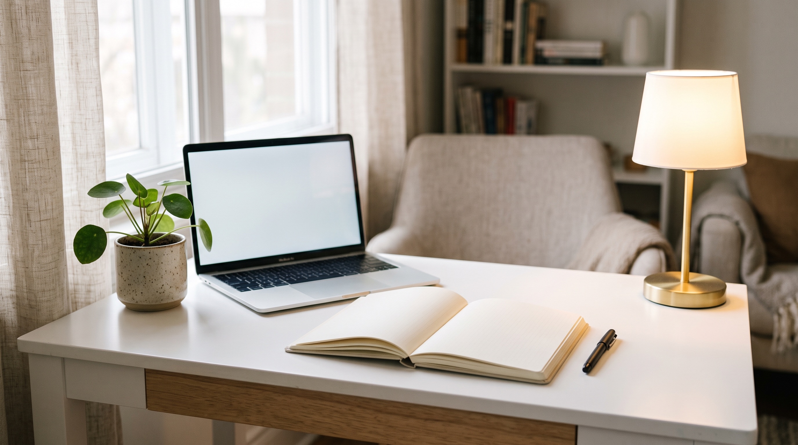 A tidy writing space with notes